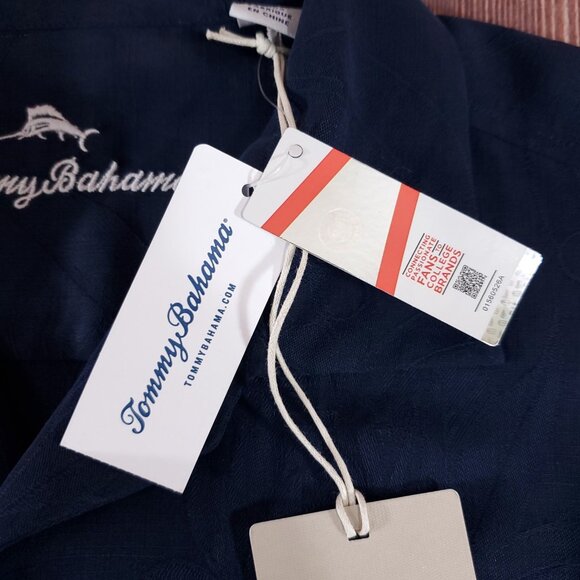 NWT Tommy Bahama Dayton Flyers Mens Large Silk Floral Hawaiian Shirt Navy Blue - Picture 9 of 14